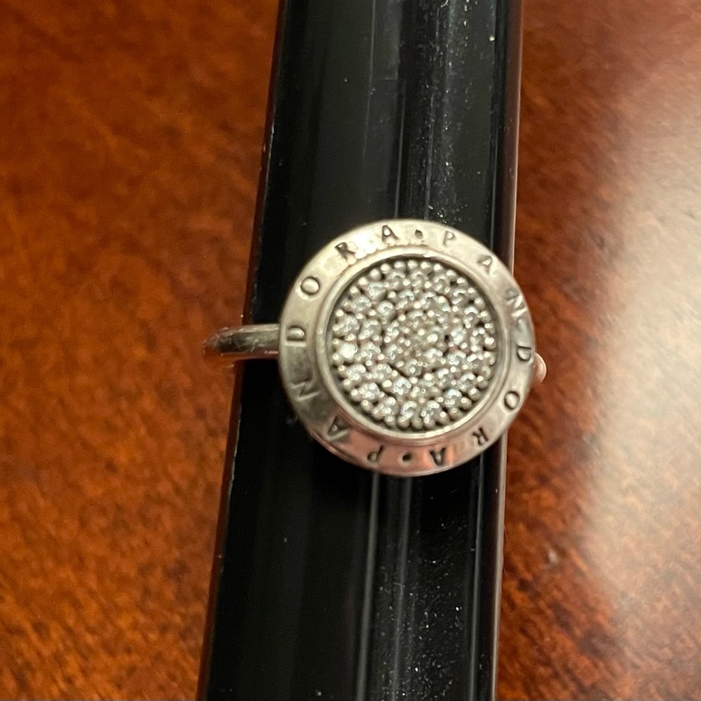 Pandora Logo Sterling Silver Ring with Pave Intricate Detailing